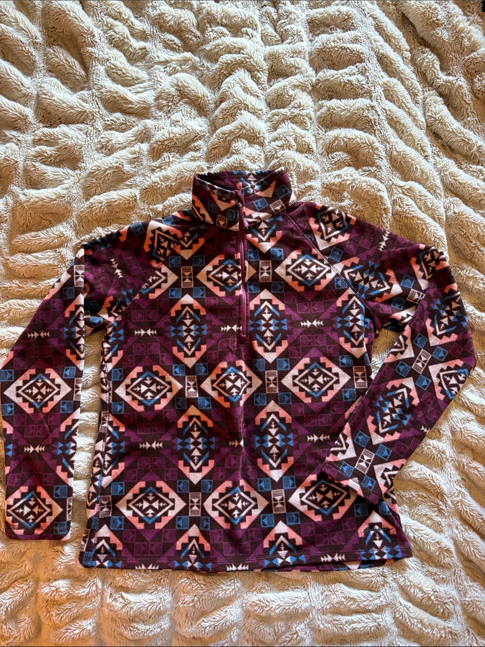Eddie Bauer Purple Multicolor Aztec Quarter-Zip Pullover
